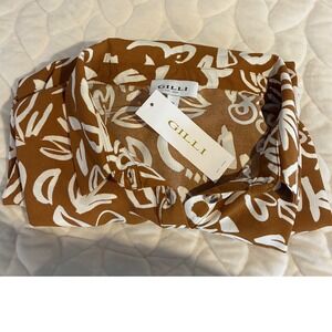 NWT Gilli Sleeveless Dress Brown White Floral Print Drawstring Waist‎ Casual  2X